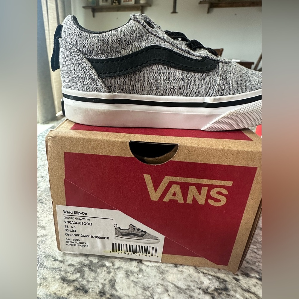 Toddler Vans Gray Knit Slip-On with Black Side Stripe